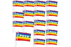 BIGTREE 50 Pezzi PACE Arcobaleno LGBT Bandiera Gay Bandiere a manovella Feste di Pace per Giardino Sport vivaci e decorazioni resistenti allo sbiadimento UV per Bar 21,5x14 Cm