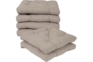 Viste tu hogar Pack of 6 Chair Cushions, 45 x 45 x 5 cm, Three-Dimensional Effect, 100% Polyester Filling, Ideal for Dining Room, Patio, Living Room, Colour Beige