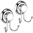 MaxHold No-Drilling/Suction Cup 2 Pack Double Robe Hook - Vaccum System - Stainless Steel Never Rust - for Bathroom & Kitchen