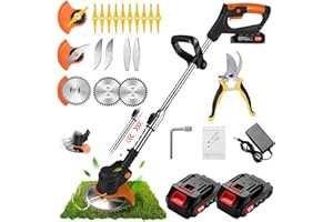 GONPMNY Debroussailleuse Electrique sans Fil, Débroussailleuse à Batterie Livré avec 2 Batteries 21V Et Un Chargeur, Coupe Bordure sans Fil avec 3 Lames Différentes, Peut Tondre Les Pelouses et Les Arbustes