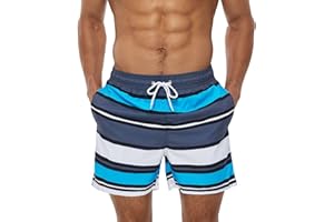 YloveM Maillot de Bain Homme Short de Bain Élastique Réglable Séchage Rapide Imprimé Short de Plage Surf avec Doublure en Maille