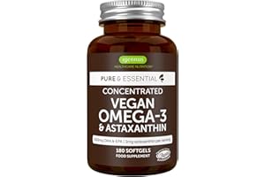 IGENNUS HEALTHCARE NUTRITION Igennus Vegan DHA & EPA Omega 3 90 Servings,1344mg Algae Oil & Astaxanthin Antioxidant, Pure & Sustainable, 400mg DHA & 200mg EPA, Easy-to-Swallow, 180 Small Softgels
