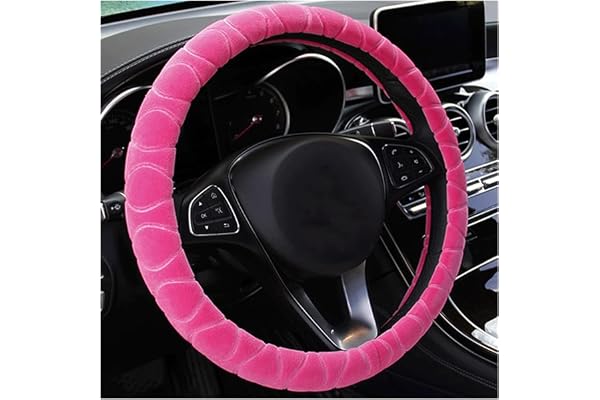 Volant Couvrir Fausse Fourrure Hiver Chaud Volant Wrap s’adapte la Plupart Voiture 37cm 38cm Taille Accessoires d’intérieur Rose