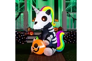 Joiedomi 5 pies de Alto Halloween Inflable Sentado Esqueleto Unicornio decoración de Patio con LED Integrados hinchables para Fiesta de Halloween Interior, Exterior, Patio, jardín, césped