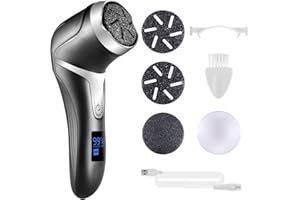 Asiaark Foot Callus Remover - Rechargeable Waterproof Electric Foot Files for Dry Hard Dead Skin and Cracked Heels, Professional Pedicure Tools with 3 Grinding Heads and 2 Speeds, Black