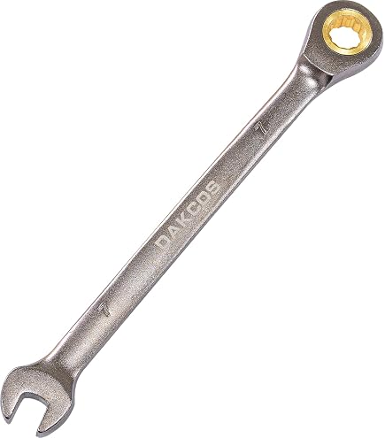 Clé Mixte à Cliquet DAKCOS 7 Mm - Articulée, Acier Chrome Vanadium, Finition Chromée Mate