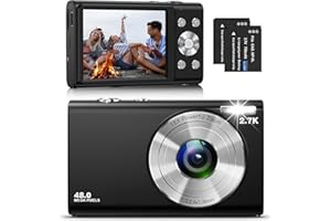 STUOGYUM Digital Camera, Autofocus Compact Camera HD 2.7K 48MP with 2.8" Large Screen, 16X Digital Zoom, Portable Mini Camera for Photography, Youtube Vlogging Camera for Kids,Adult,Beginners（Black）