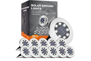 FLOWood Solar Ground Lights,Solar Floor Lights for Outdoor Garden, IP65 Waterproof Outdoor Garden Solar Disk Lights,Solar Lights Outdoor Garden Powered for Lawn Pathway Patio Garden White 12 Pieces