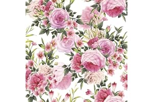 DAISY 3-Ply Spring Flowers Tissue Paper Napkins Serviettes for Decoupage Lunch 33cm x 33cm - Pack of 20 (Rose Twigs with Leaves and Flowers)