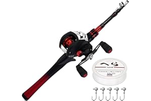 Kilitn Canne à pêche et Moulinet combiné, Baitcasting Combo Baitcast Reel 1.5M Canne télescopique en Fibre de Verre Durable avec Ligne de pêche Kits complets Poignée Confortable