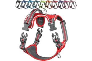 VIVAGLORY Easewalk Hundegeschirr, Anti Zug Hundegeschirr für Training & Spazieren, Anti Zieh Geschirr Welpengeschirr Mit Griff, Ausbruchsicher & Non-Stop Anti-Zug für Welpe Hunde, L, Rot