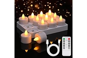 Velas LED, Diealles Shine 12 Unidades Velas Recargables con Temporizador y Mando a Distancia, Velas Decorativas LED con Luz Parpadeante, vela electrica Decoración para Halloween Navidad Bodas Fiestas