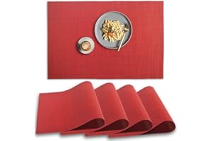 homEdge PVC Placemat, 4 PCS of Non-Slip Heat Resistant Place Mats, Washable Vinyl Placemats, Set of 4 – Red