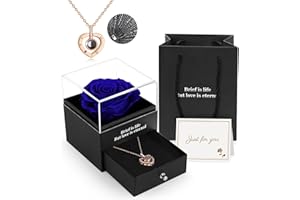 ADAZ Rosa Stabilizzata Vera, Con Collana I Love You, Regalo Fatto a Mano Con Vera Rosa Eterna Per la Sua Donna,Moglie,Fidanzata,Madre,Per Compleanno,Anniversario,San Valentino,Festa Della Mamma,Natale