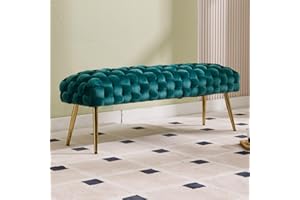 DAYALANE Velvet Ottoman Bench Upholstered Entryway End of Bed Bench with Golden Metal Legs, Window Seat for Bedroom Living Room Green