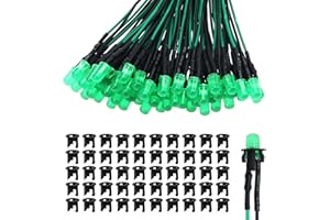 Lyeteung 50 PCS 5mm 12V Prewired LED Diodes Light with Diffused Colored Lens, Green, 20cm Prewired LED Light Emitting Diode + 50 PCS 5mm Plastic LED Holder