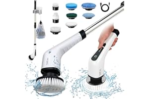 FARI Brosse de nettoyage électrique pour douche avec 8 têtes de brosse remplaçables, brosse électrique sans fil avec poignée réglable pour salle de bain et douche