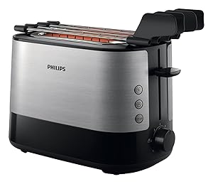Philips Cucina Viva Collection Tostapane, 730 W, acciaio inossidabile, 2 Scomparti, Argento/Nero