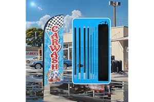 QSUM Bandera de plumas para lavado de automóviles, bandera publicitaria de lavado de automóviles de 8 pies con kit de poste, estaca de tierra, letreros de lavado de automóviles para empresas y