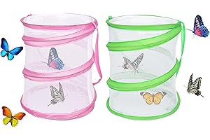 NWVUOP 2Pcs Butterfly Habitat Cage Pop Up Collapsible Bug Butterfly House, Insect Butterfly Mesh Net Cage Butterfly Enclosure for Kids(Pink, Green)