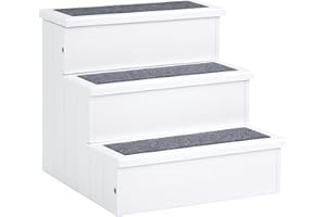 PawHut 3 Step Wooden Dog Steps Pet Stairs Cat Ladder for Bed with Storage White