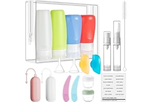 Ecagewill Kit Viaggio Iiquidi 19 Pezzi Contenitori da Viaggio 100 ml/ 85ml Dispenser da Viaggio per Lozione Shampoo Balsamo gel Doccia Senza BPA, Approvato Dalla FDA