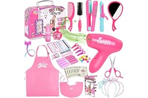 Friseurset Spielzeug Kinder,Gifts2U Friseur Set Schönheitssalon Set mit Spielzeug Haartrockner Haarglätter Kamm Spiegel Schürze Haarstyling Zubehör Kinderschminke Rollenspiel für Mädchen ab 3-8 Jahre