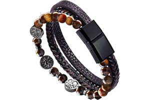 Dochais 3 Piezas Pulseras De Cuero Para Hombre, Tejido a Mano, Acero Inoxidable, Pulsera De Los Hombres, Pulsera De Acero Inoxidable De Cuero Genuino, Con Cierre De Imán (1Pcs)