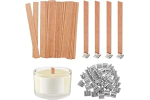 BNXF 25 Set 13cm DIY Handmade Natural Smokeless Wood Candle Wicks with Iron Stand Sustainer for Bedroom and Living Room Candle Making Craft