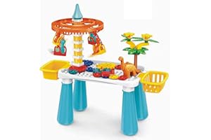 ToyPro Kids Building Blocks Construction Table With Dinosaur Toy| Compatible Brick Set With Flying Chair |Multi-Activity Table,Toy For 3+ old Girls And Boys