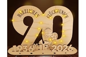 packra 90 Geburtstag Geschenk Mädchen & Jungen - Geldgeschenke Geburtstag- 2025 Holz-Schild Gästebuch - 90 Geburtstag Deko