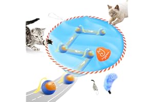 Migipaws Jouet Balle Interactive pour Chat, Traqueur Amusant, Balle de Poursuite Lumineuse avec Pochette MystiChaser, Queue Duveteuse, Une Petite Souris(Bleu)