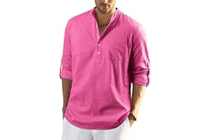 Enlision Hommes Chemises en Lin Solid Henley Shirts Casual Manches Longues été Mao Chemise de Plage Classique