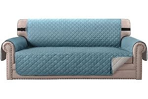 BellaHills Wendbare Stuhlabdeckung für Hunde Pet Abdeckung für Stuhl/Stuhl Schonbezug/Stuhlschutz, Maschinenwaschbar, Double Diamond Quilted (3 Sitzer: Rauchblau/Beige)