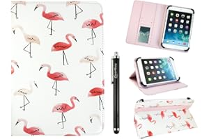 Emartbuy Universal 10-11.5 Inch Flamingo Multi Angle Folio Wallet Case Cover With Card Slots Pink Elastic Strap and Stylus Pen Compatible With Selected Devices Listed Below
