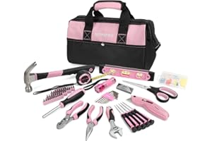 WORKPRO 106-Piece Home Tool Kit, Pink Tool Kit with Tool Storage Bag - Durable, Long Lasting Chrome Finish Tools - Perfect for DIY, Home Repair