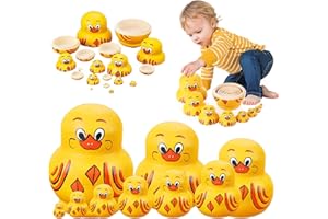 XINRONGDA Duck Russian Dolls, Wooden Yellow Duck Russian Nesting Dolls, Cute Animal Pattern Russian Matryoshka Dolls, Handmade Stacking Duck Toys, Nesting Dolls for Kids for Kids Xmas Gifts and Decoration