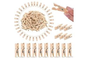 FAVSON Pack of 100 Natural Small Wooden Pegs, Size 25 mm Mini Pegs, Clothes Pegs, Wooden Pegs Made of Real Wood, Decorative Clothes Pegs, Natural Decorative Pegs for Photos, Photo Wall, Postcards, Letters