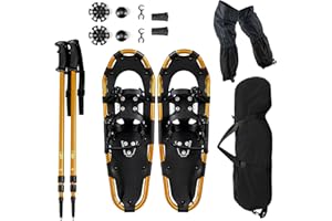 SOARS Kit de Raquette à Neige 4 en 1, Raquettes en Aluminium avec Bâton de Marche Téléscopique, Sac de Rangement, Guêtres Imperméable, pour Femmes, Hommes, Enfants