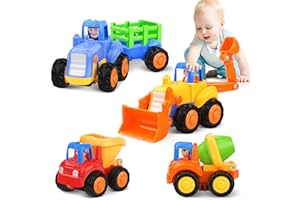 Kaybolge Baby Spielzeugauto Spielsachen Baufahrzeuge für Kinder 1 2 3 Jahre Spielzeug Auto für Kinder 12 18 Monate, Autos Spiele 4 in 1 Satz - Traktor, Bulldozer, Kipper, Zementmische