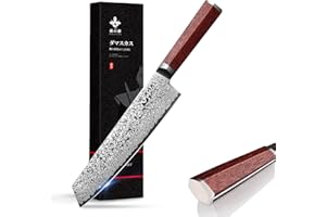 FUJUNI Coltello Cucina Damasco Kiritsuke Coltello Damasco 20CM - 67 Strati VG10 Acciaio al Carbonio Alto- Coltello da Cucina Professionale con Manico in Legno Naturale