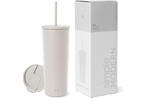 Simple Modern Izolowany kubek ze słomką i pokrywką, kubek do kawy mrożonej wielokrotnego użytku, ze stali nierdzewnej, kubek podróżny, prezenty dla kobiet i mężczyzn, kolekcja klasyczna, 710 ml,