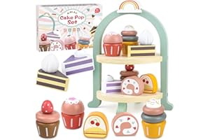 Airlab Torta per Set da Tè Giocattolo, Accessori Cucina Giocattolo Legno per Bambini Bambina, Set Cibo Finto Giocattolo per Cucina Bambini, Regalo Bambino Compleanno Pasqua Halloween Natale 3 4 5 Anni