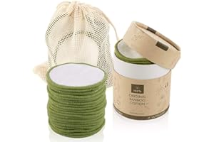 UNIMEIX 20 Pack Reusable Makeup Remover Pads Bamboo Reusable Cotton Rounds Organic Cotton Pads for Face Facial Cleansing Wipes with Washable Laundry Bag (Green)