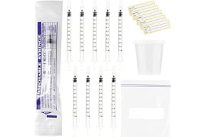 SANDIYAGO 10Pcs 1ml Colostrum Syringes With Caps, Colostrum Collector Kit with 30ml Measuring Cup, Storage Bag and 10 Stickers, for Refilling, Measuring Liquids, Scientific Labs, Plant Watering, Pet Feeding
