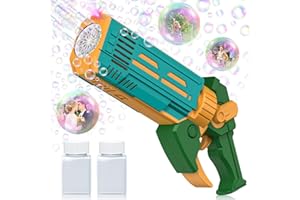 LAYPUNY Gatling Bubble Gun, Bubble Bazooka Gun Kids Toys Electric Bubble Machine Gun Launcher with Colorful Lights/Bubble Liquid for Adults Children Playing Wedding Indoor Outdoor Party - Green