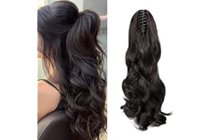 CYBELLEZA Posticci per Capelli Extension Coda di Cavallo Extension Ricci Ondulati Lunghi Sinttici Ponytail Finti Mossi, 45cm Marrone scuro