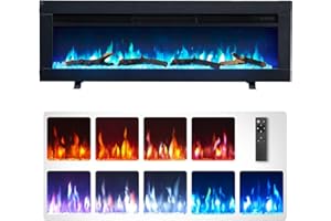 FlameKo Dilton 40"/102cm 3 in 1 Electric Fireplace with logs, Freestanding, Wall Mounted, Recessed, 9 Colour Flame Effect, Media Wall Compatible, 900W - 1800W Heater, Remote Control