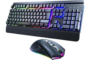 RisoPhy Gaming Tastatur Maus Set Kabellos, QWERTZ, Metallplatte, 7 Farben Beleuchtet, Wiederaufladbarer 3200 mAh Akku, Schlafmodus, Licht auf Tastatur + 7D 3200DPI Gaming Maus für PC Gamer