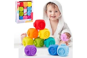 Bambebe Bloques Bebe 6 Meses, Juguetes Silicona Montessori Bebé, Juguete Educativos de Baño per Bebés, Juegos Sensoriales Bebe Cubos Suaves Apilables Bebes de 6-12 Meses